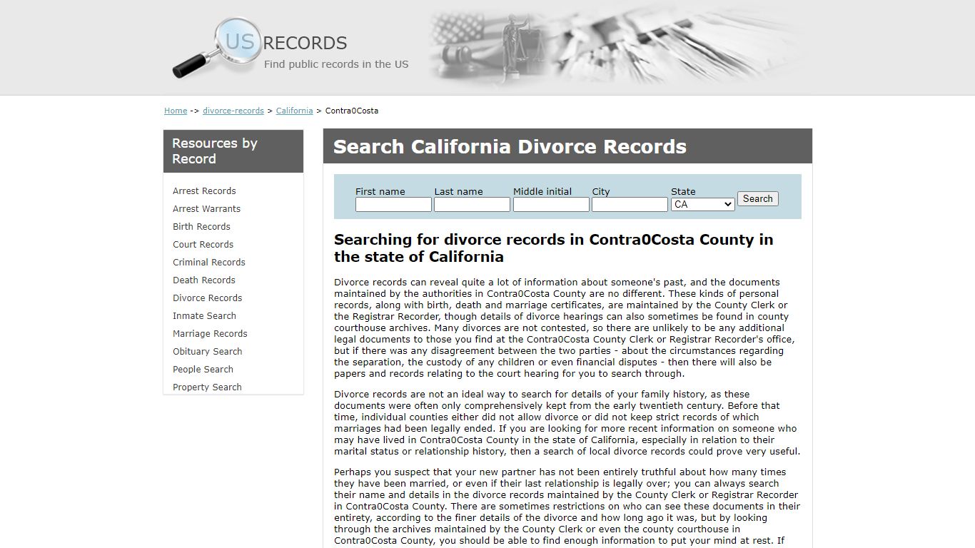 Search Divorce Records Contra Costa California | US Records