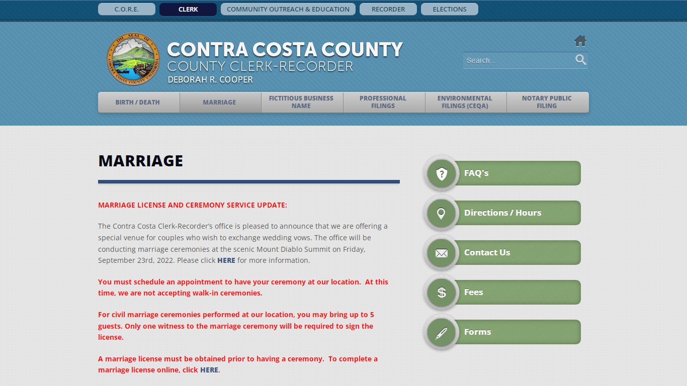 Contra Costa County, CA Clerk Recorder